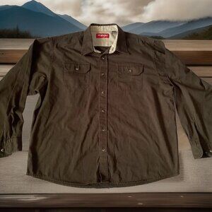 Wrangler Mens 2XL Brown Button-Up Long Sleeve Shirt With Dual Chest Pockets